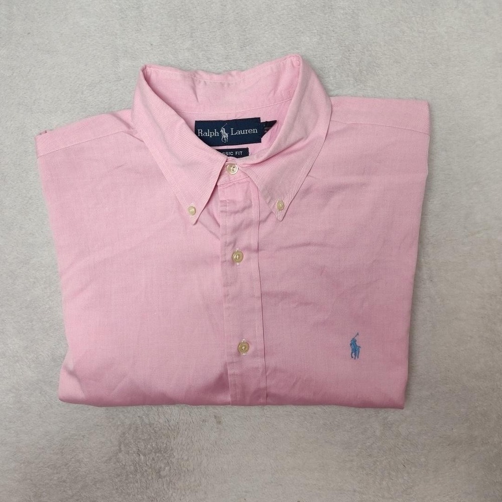 Ralph Lauren Shirt Mens17 34 35 Pink Button Down Long Sleeve Classic Embroidered